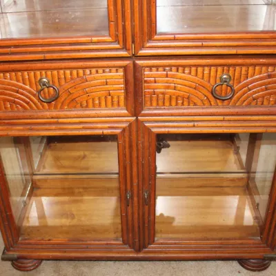 Vintage Bamboo & Glass Display Curio Cabinet
$325.00
32.5in. x 13.5in. x 71in.

-  Upper & Lower Cabinet Storage
- Single Drawer...