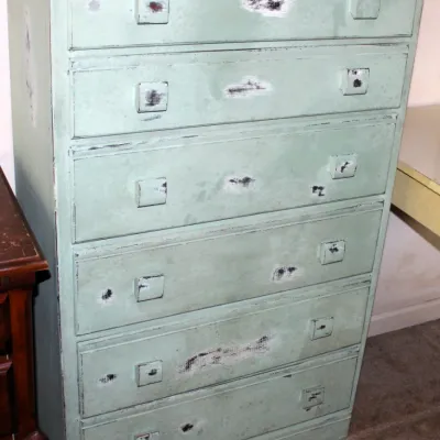 Green / Teal 6-Drawer Chest of Drawers
$35.00
It does have significant outer damage (i.e. the paint)