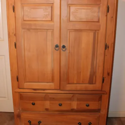 Solid Wood Armoire with Upper Cabinet Storage & 2 Lower Drawers
$250.00
40in. x 18in. x 61in.