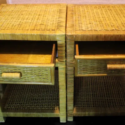 Set of 2 Vintage Wicker side tables with 1 drawers and lower storage
$70.00