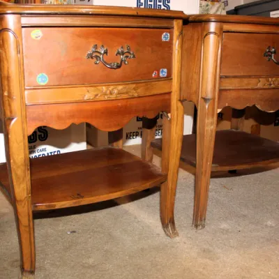 Set of 2 Vintage Wood Nightstands
$200.00
22in. x 17in. x 26in. 

- 1 of the nightstands does have writing on the bottom shelf 