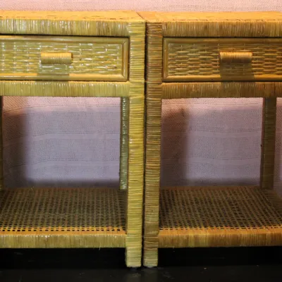 Set of 2 Vintage Wicker side tables with 1 drawers and lower storage
$70.00