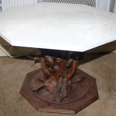 Vintage Octagonal White Marble Top Accent Table
$200.00
24.5in x 24in. 18in.
-Ft. Carved Wood Base