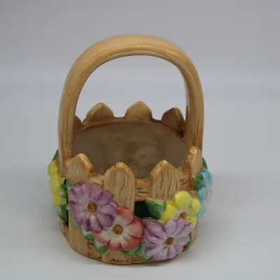 Vintage Teleflora Glazed Ceramic Picket Fence Basket with Pastel Spring Flowers
$25.00