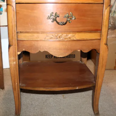 Set of 2 Vintage Wood Nightstands
$200.00
22in. x 17in. x 26in. 

- 1 of the nightstands does have writing on the bottom shelf 
