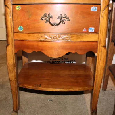 Set of 2 Vintage Wood Nightstands
$200.00
22in. x 17in. x 26in. 

- 1 of the nightstands does have writing on the bottom shelf 