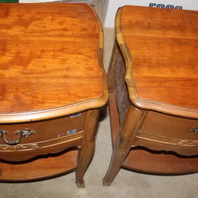 Set of 2 Vintage Wood Nightstands
$200.00
22in. x 17in. x 26in. 

- 1 of the nightstands does have writing on the bottom shelf 