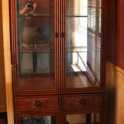Vintage Bamboo & Glass Display Curio Cabinet
$325.00
32.5in. x 13.5in. x 71in.

-  Upper & Lower Cabinet Storage
- Single Drawer...
