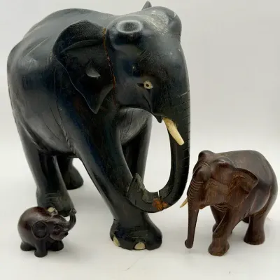 (3) Wooden Elephant Figurines 