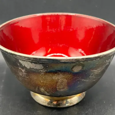 Vintage Towle Silver Plated Red Enamel Clad Footed Bowl