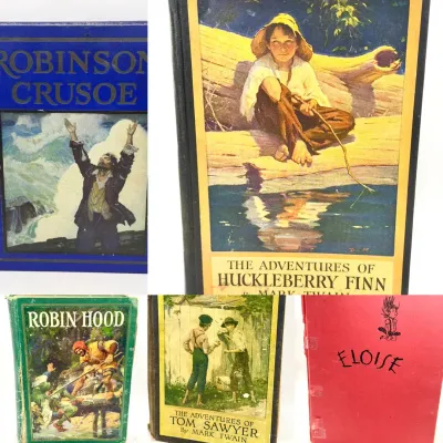 (5) Antique/Vintage Hardcover Children’s Books-Tom Sawyer, Huck Finn, Robinson Crusoe & More 