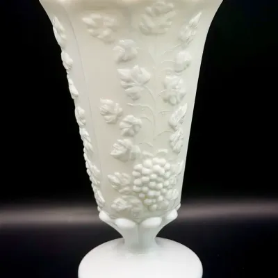 vintage Westmoreland milk glass vase in the "Paneled Grape" pattern