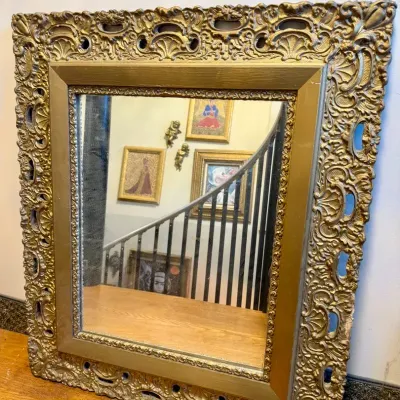 Gold Tone Antique Wooden Mirror 