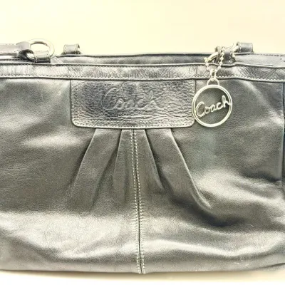 Coach F13759 Pleated Black Leather East West Gallery Handbag-Authenticated