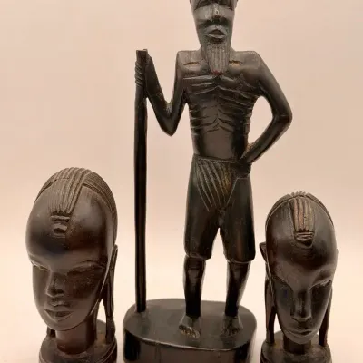 (3) Wooden African Figurines 