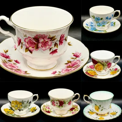 (6) Queen Anne Bone China England Teacups & Saucers 