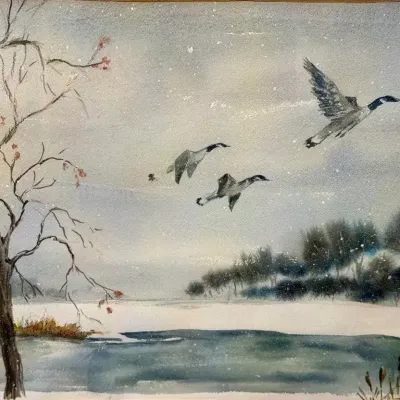 “Alda” Watercolor of Geese in Flight — for Ueberroth, Bethlehem, Pennsylvania 