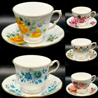 (5) Queen Anne Bone China England Teacups & Saucers