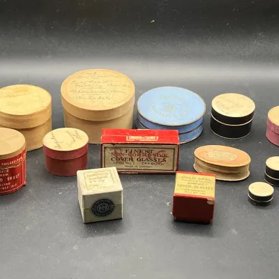 Diminutive Vintage Cardboard Boxes & Glass Slides