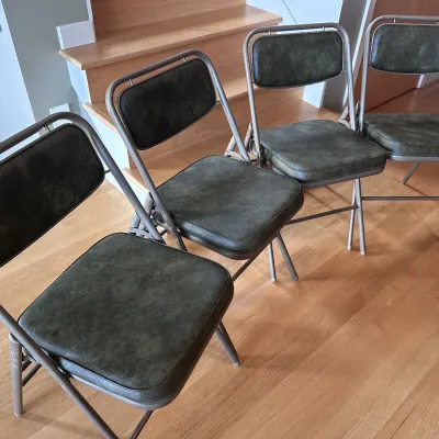 Sale Photo Thumbnail #16: Vintage 1975 Samsonite Model 5819 Folding Chairs - Set of 4 (Mottled Hunter Green)