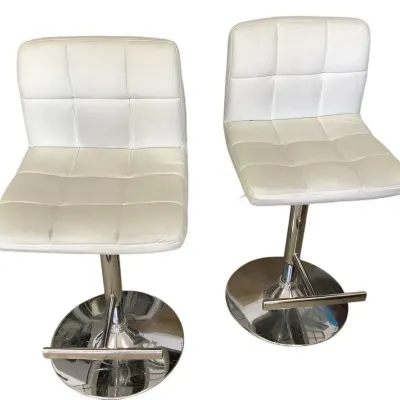 Pair Of Leather-like White Bar Stools