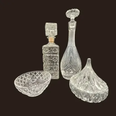 Vintage Pressed Glass Decanters & Dishes