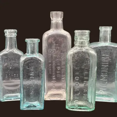 Antique & Vintage Blue, Green & Clear Medicine Bottles 