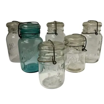 6 Vintage/Antique  Assorted Wire-bail Canning Jars Ball and Atlas