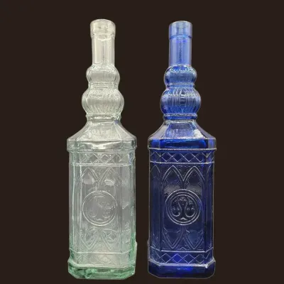 Vintage Spanish Gothic Cobalt Blue & Clear Bottles