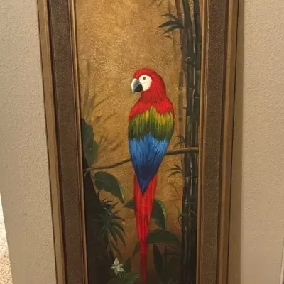 Large Framed Tropical Scarlet Macaw Parrot Wall Art