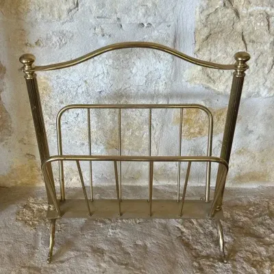 Vintage Hollywood Regency Style Solid Brass Magazine Rack