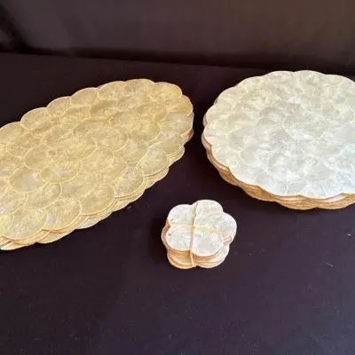 Mother-Of-Pearl Capiz Shell, Placemats Charger Placemats & Four Matching Coasters