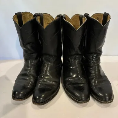 Vintage Essex Magic Feather And Justin Black Leather Boots