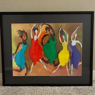 Pierre Signed Colorful Five Women Digital Art Print