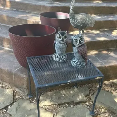 Patio Decor - Wrought Iron Side Table, Planters, & Garden Statues