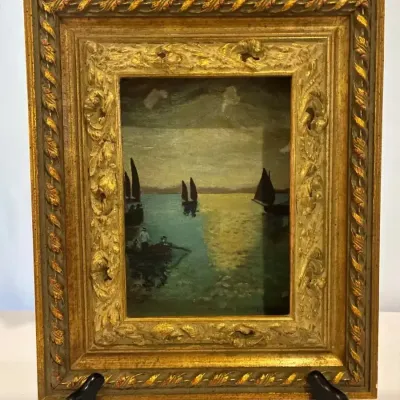 Ornate Framed Oil Painting Sailboats By Unknown Artist