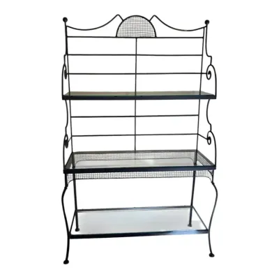 Baker’s Rack Rod Iron And Glass-3 Shelves