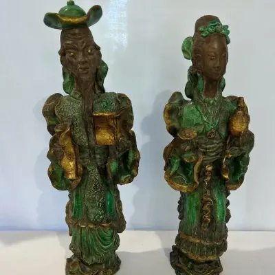 Vintage Mid-Century Modern (MCM) Chinoiserie Glazed Ceramic Figurines
