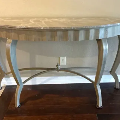 Large Art Deco Metal Forged Marble-Top Console Table