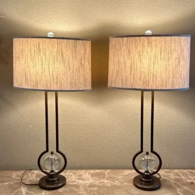 Pair Of Modern Bronze Metal Lamps With Glass Accent - Pair Of 2