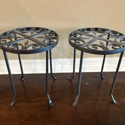 Round Trivet Wrought Iron Plant Stands - Pair Of 2 
