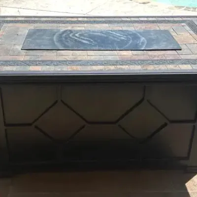 Outdoor Metal And Tile Propane Gas Fire Pit Table
