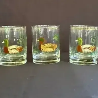 Vintage 22k Gold Duck Glass Set 7 Double Old Fashion Culver Cocktail Glasses