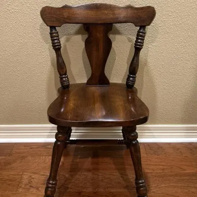 Vintage Spindle Back Turned Legs & Wood Seat Chair