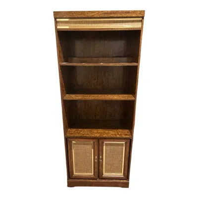 Vintage Bookshelf / Display Cabinet with Cane-Front Storage 