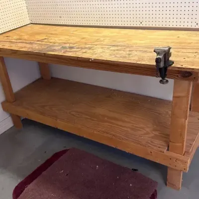 Wooden Workbench With Attached Vice Grip