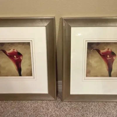 Set of 2 Framed Red Calla Lily Floral Prints – Large Matching Wall Art