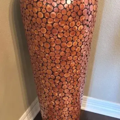 Large Faux Wood Slice Mosaic Floor Vase