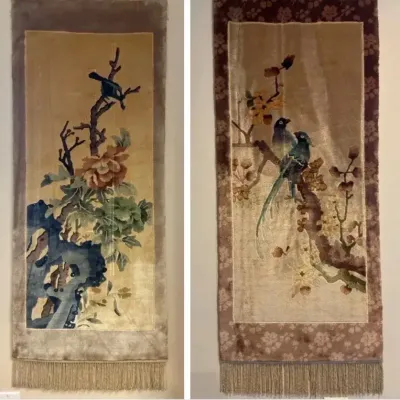 Chinoiserie Silk Oriental Rugs as Wall Hangings, Pair