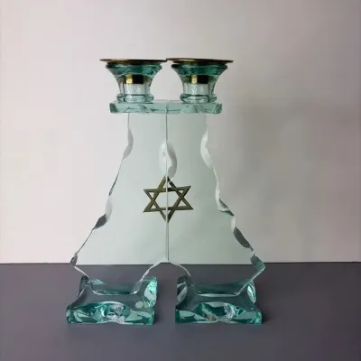 Contemporary Pair of Shabbat Glass Candlesticks 